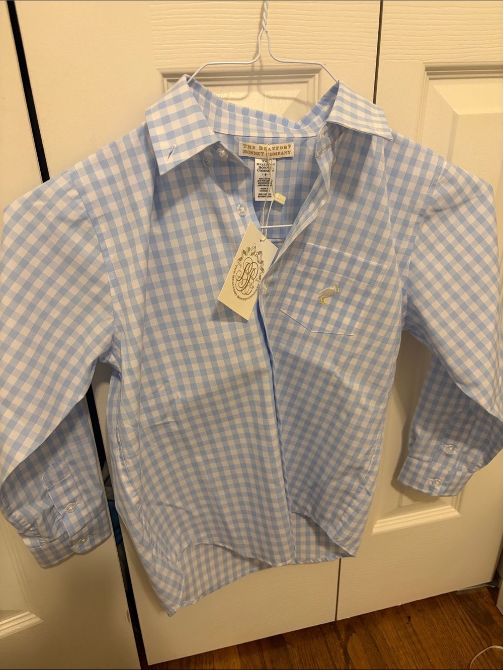 NWT Beaufort Bonnet Boys Light Blue Gingham Button-Down Shirt